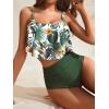 imageMakeMeChic Womens Swimsuits Two Piece Bathing Suits Ruffled Flounce Top High Waisted Bottom Bikini SetGreen and White