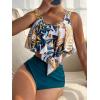 imageMakeMeChic Womens Swimsuits Two Piece Bathing Suits Ruffled Flounce Top High Waisted Bottom Bikini SetTeal Blue
