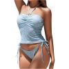 imageMakeMeChic Womens 2 Piece Tankini Sets Floral Print Ruched Halter Rib Knitted SwimsuitBlue