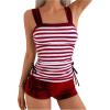 imageMakeMeChic Womens 2 Piece Tankini Swimsuit Striped Drawstring High Waisted Tummy Control SwimsuitRed and White