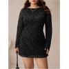 imageMakeMeChic Womens Plus Size Dress Leopard Print Long Sleeve Boat Neck Short DressesMulticolor