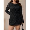 imageMakeMeChic Womens Plus Size Dress Leopard Print Long Sleeve Boat Neck Short DressesMulticolor