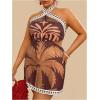 imageMakeMeChic Womens Plus Size Halter Mini Dress Tropical Print Tie Back Summer Vacation Boho DressesBrown