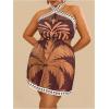 imageMakeMeChic Womens Plus Size Halter Mini Dress Tropical Print Tie Back Summer Vacation Boho DressesBrown