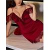 imageMakeMeChic Womens Plus Size Lace Cold Shoulder Nightgowns V Neck Ruffle Chemise Sleep DressBurgundy