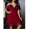imageMakeMeChic Womens Plus Size Lace Cold Shoulder Nightgowns V Neck Ruffle Chemise Sleep DressBurgundy