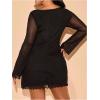imageMakeMeChic Womens Plus Size Mesh Dress Long Sleeve Lettuce Trim Bodycon Mini DressesBlack
