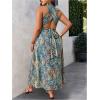 imageMakeMeChic Womens Plus Size Paisley Print Halter Dress Criss Cross Tie Back Split Boho Maxi DressesMulticolor