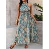 imageMakeMeChic Womens Plus Size Paisley Print Halter Dress Criss Cross Tie Back Split Boho Maxi DressesMulticolor