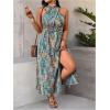 imageMakeMeChic Womens Plus Size Paisley Print Halter Dress Criss Cross Tie Back Split Boho Maxi DressesMulticolor
