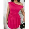 imageMakeMeChic Womens Plus Size Summer Dress Asymmetrical Neck Mini Dress Ruffle Tiered Cocktail DressesHot Pink