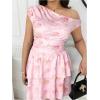 imageMakeMeChic Womens Plus Size Summer Dress Asymmetrical Neck Mini Dress Ruffle Tiered Cocktail DressesPink a