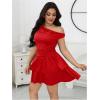 imageMakeMeChic Womens Plus Size Summer Dress Asymmetrical Neck Mini Dress Ruffle Tiered Cocktail DressesRed
