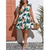 imageMakeMeChic Womens Plus Size Tropical Print V Neck Ruffle Cap Sleeve Tunic Dresses Flared A Line Mini DressMulticolor