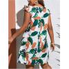 imageMakeMeChic Womens Plus Size Tropical Print V Neck Ruffle Cap Sleeve Tunic Dresses Flared A Line Mini DressMulticolor