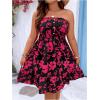 imageMakeMeChic Womens Plus Szie Floral Strapless Dress Ruffle Sleeveless Shirred Knee Length Tube DressesMulticolor