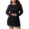 imageMakeMeChic Womens Plus Size Dress Leopard Print Long Sleeve Boat Neck Short DressesMulticolor