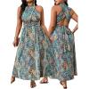 imageMakeMeChic Womens Plus Size Paisley Print Halter Dress Criss Cross Tie Back Split Boho Maxi DressesMulticolor