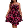 imageMakeMeChic Womens Plus Szie Floral Strapless Dress Ruffle Sleeveless Shirred Knee Length Tube DressesMulticolor