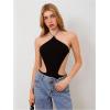 imageMakeMeChic Womens Casual Cut Out Bodysuit Sexy Sleeveless Backless Halter Leotard Asymmetrical BodysuitBlack