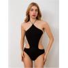 imageMakeMeChic Womens Casual Cut Out Bodysuit Sexy Sleeveless Backless Halter Leotard Asymmetrical BodysuitBlack