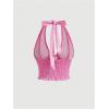 imageMakeMeChic Womens Denim Corset Top Halter Backless Shirred Y2K Crop TopsPink