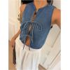 imageMakeMeChic Womens Denim Vest Bow Top Tie Front Sleeveless Crop Tops Y2k Jean Vest JacketBlue