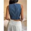 imageMakeMeChic Womens Denim Vest Bow Top Tie Front Sleeveless Crop Tops Y2k Jean Vest JacketBlue
