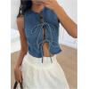 imageMakeMeChic Womens Denim Vest Bow Top Tie Front Sleeveless Crop Tops Y2k Jean Vest JacketBlue