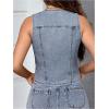 imageMakeMeChic Womens Denim Vest Tops Sleeveless Button Down V Neck Asymmetrical Hem Crop Jean VestLight Wash