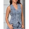 imageMakeMeChic Womens Denim Vest Tops Sleeveless Button Down V Neck Asymmetrical Hem Crop Jean VestLight Wash