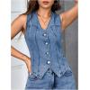 imageMakeMeChic Womens Denim Vest Tops Sleeveless Button Down V Neck Asymmetrical Hem Crop Jean VestMedium Wash