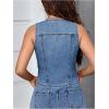 imageMakeMeChic Womens Denim Vest Tops Sleeveless Button Down V Neck Asymmetrical Hem Crop Jean VestMedium Wash