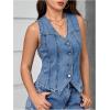imageMakeMeChic Womens Denim Vest Tops Sleeveless Button Down V Neck Asymmetrical Hem Crop Jean VestMedium Wash