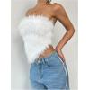 imageMakeMeChic Womens Fur Tops Concert Fuzzy Crop White Tube Tops Y2K Bandeau Snooki OutfitWhite