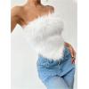 imageMakeMeChic Womens Fur Tops Concert Fuzzy Crop White Tube Tops Y2K Bandeau Snooki OutfitWhite