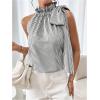 imageMakeMeChic Womens Striped Halter Tie Knot Neck Blouse Sleeveless Ruffle Elegant Business ShirtBlack