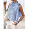 imageMakeMeChic Womens Striped Halter Tie Knot Neck Blouse Sleeveless Ruffle Elegant Business ShirtBlue
