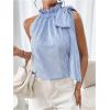 imageMakeMeChic Womens Striped Halter Tie Knot Neck Blouse Sleeveless Ruffle Elegant Business ShirtBlue