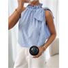 imageMakeMeChic Womens Striped Halter Tie Knot Neck Blouse Sleeveless Ruffle Elegant Business ShirtBlue