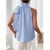 imageMakeMeChic Womens Striped Halter Tie Knot Neck Blouse Sleeveless Ruffle Elegant Business ShirtBlue