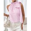 imageMakeMeChic Womens Striped Halter Tie Knot Neck Blouse Sleeveless Ruffle Elegant Business ShirtLight Purple