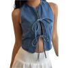 imageMakeMeChic Womens Denim Vest Bow Top Tie Front Sleeveless Crop Tops Y2k Jean Vest JacketBlue