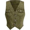 imageMakeMeChic Womens Jean Vest Top Button Down Denim Vest Crop Sleeveless V Neck JacketArmy Green