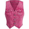 imageMakeMeChic Womens Jean Vest Top Button Down Denim Vest Crop Sleeveless V Neck JacketPink