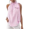 imageMakeMeChic Womens Striped Halter Tie Knot Neck Blouse Sleeveless Ruffle Elegant Business ShirtLight Purple