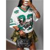 imageMakeMeChic Womens Jersey Shirts Number Graphic Oversized Y2K Tee TopsMulti Green White