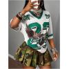 imageMakeMeChic Womens Jersey Shirts Number Graphic Oversized Y2K Tee TopsMulti Green White