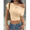 imageMakeMeChic Womens Off The Shoulder Crop Tops Short Sleeve Going Out T ShirtApricot