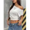 imageMakeMeChic Womens Off The Shoulder Crop Tops Short Sleeve Going Out T ShirtWhite